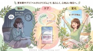 ベルタエクリズムを使う3つのメリット（朝のスッキリ・美しさ・心身のバランス）を解説したイラスト図解