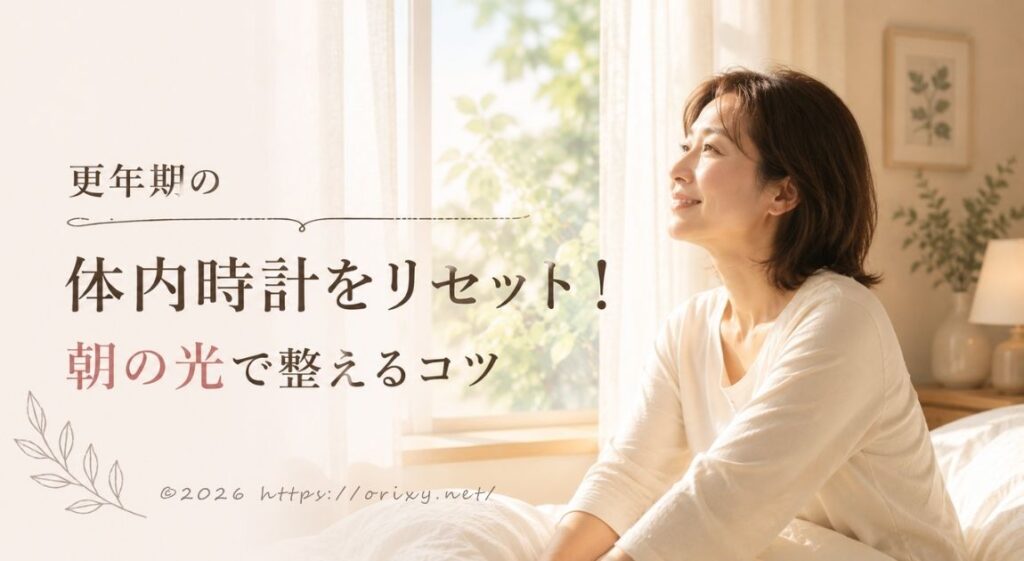 朝の光が差し込む窓辺で、心地よく目覚める女性とカーテンのイメージ画像